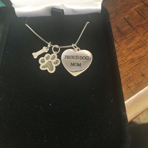 "Proud Dog Mom" Black Diamond Necklace Silver